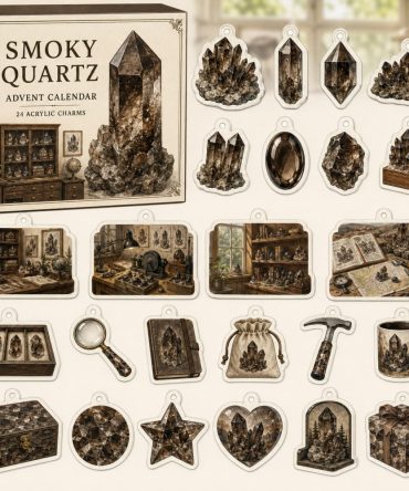 Smoky Quartz 24-Day Charm Countdown — 24 Acrylic Smoky Quartz-Style Charms In Advent Box For Grounding, Jewelry & Gifts