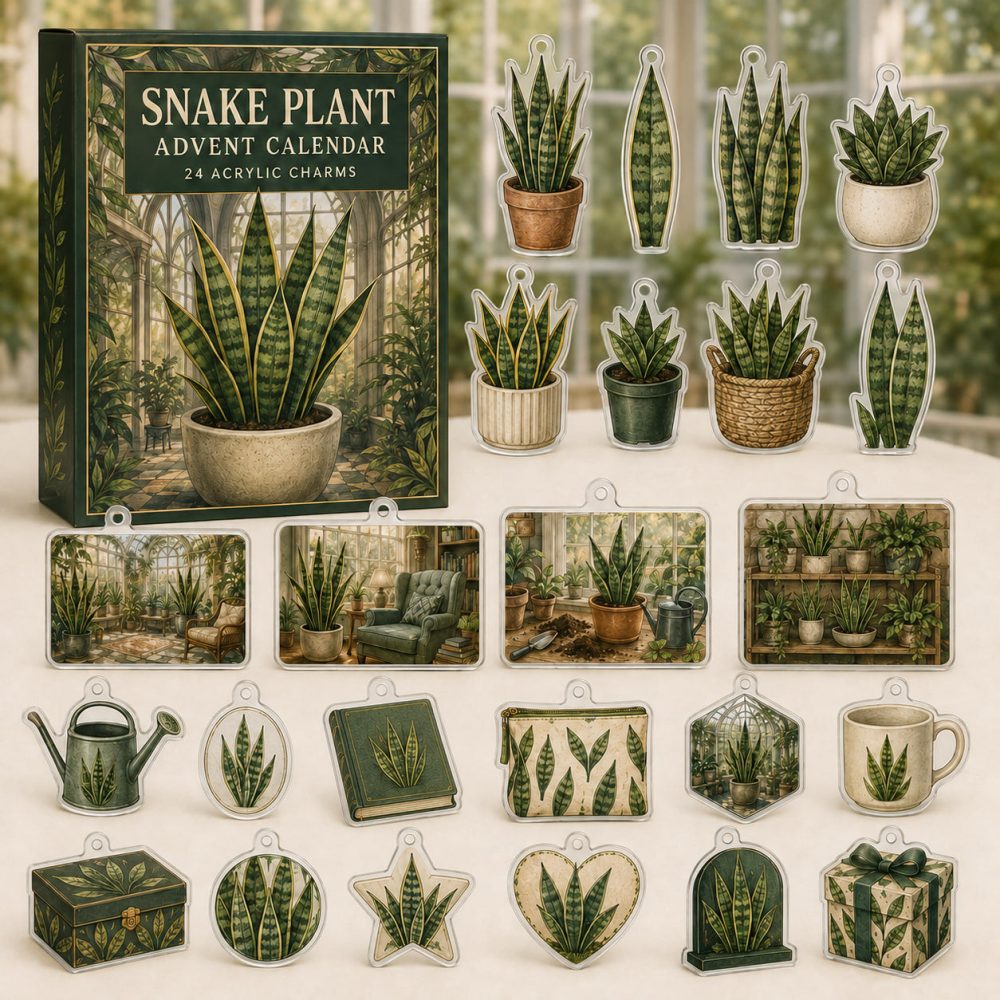 Snake Plant 24-Day Acrylic Charm Holiday Countdown - Plant Lover Gift, Mini Charms & Home Decor