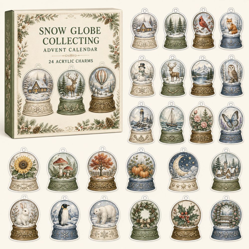 24-Day Snow Globe Charm Countdown - Acrylic Mini Globe Advent Calendar With Collectible Snow Scene Ornaments For Gift & Decor