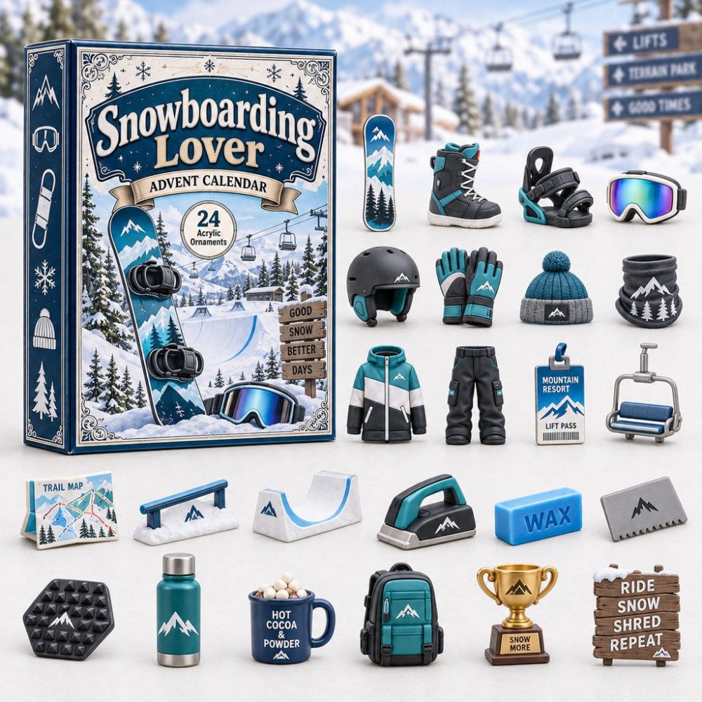 Snowboarder 2026 Holiday Countdown — 24-Day Acrylic Charm Advent Calendar For Snowboarding Fans & Gift Ideas
