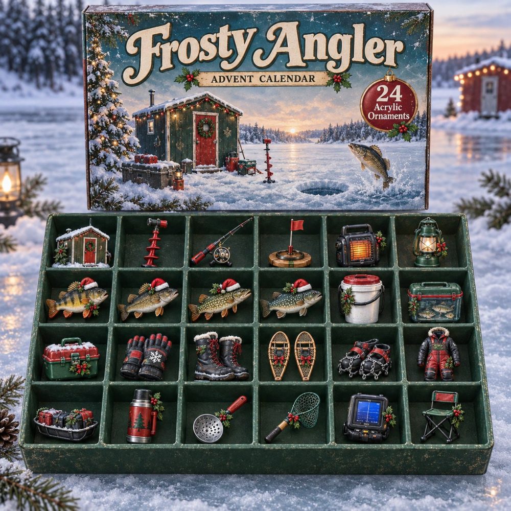 Snowbound Angler Holiday Countdown Calendar - 24-Day Advent With 24 Acrylic Fishing Charms, Cozy Winter Angler Gift