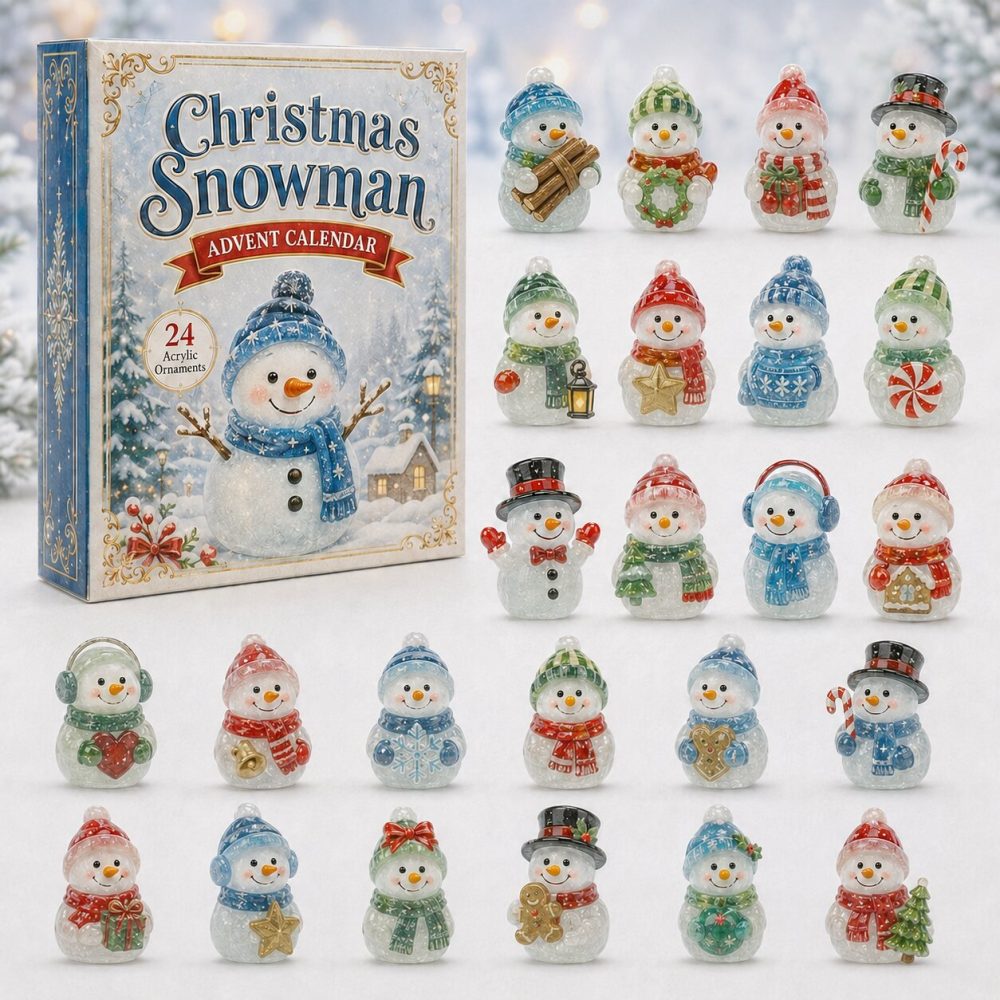 2026 Frosted Snowman Christmas Advent Calendar - 24-Day Countdown With Acrylic Frosty Charms, Holiday Decor Gift