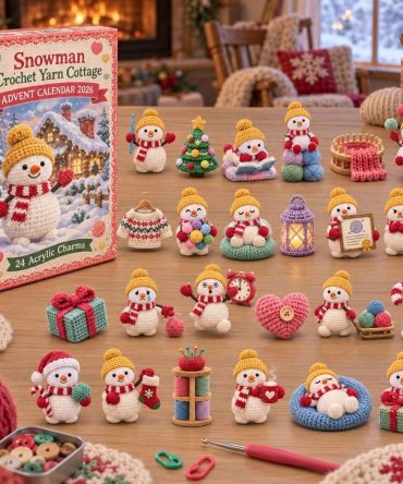 2026 Crochet Yarn Cottage Snowman Advent Calendar — 24-Day Knitting & Yarn Theme Countdown With Acrylic Craft Charms, Gift For Makers