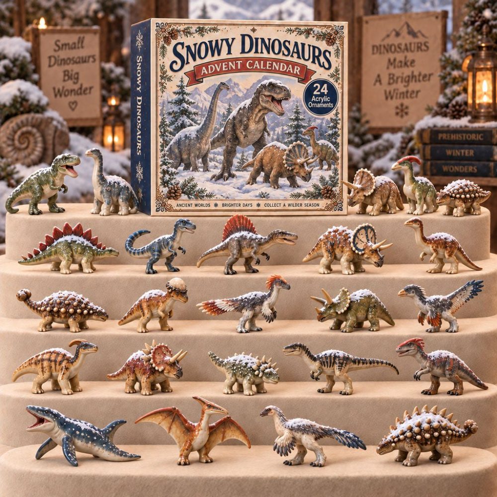 Snowy Dinosaurs Advent Calendar 2026 — 24-Day Arctic Dino Acrylic Charm Countdown, Snowy Jurassic Mini Collectibles