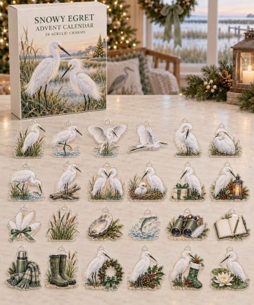 Snowy Egret Advent Calendar - 24 Acrylic Charms, Elegant White Bird Ornaments For Holiday Countdown & Gifts For Bird Lovers
