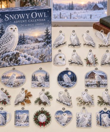 Snowy Owl 24-Day Charm Countdown — Elegant Acrylic Snowy Owl Charms For Advent, Ornaments & Gifts , Winter Birdwatcher Gift Set