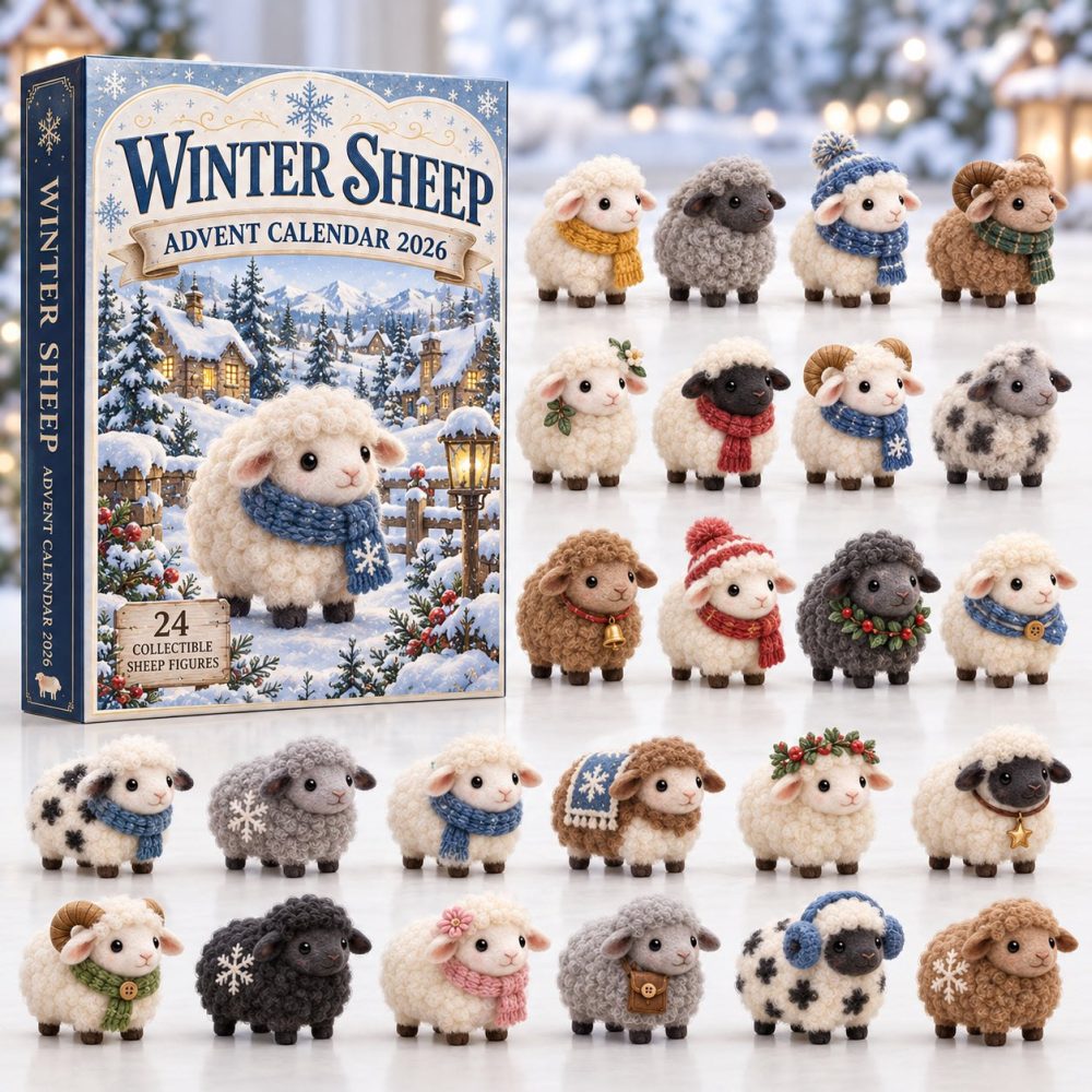 2026 Snowy Village Winter Sheep Advent Calendar - 24-Day Festive Village Countdown With Acrylic Charms, Charming Holiday Scenes