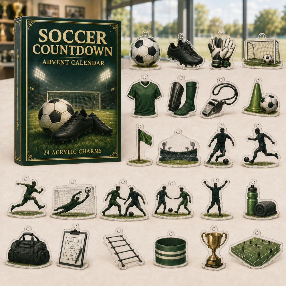 Soccer Fan Countdown Set — 24 Acrylic Charm Advent Calendar For Football Lovers, Team Gifts & Stocking Fillers