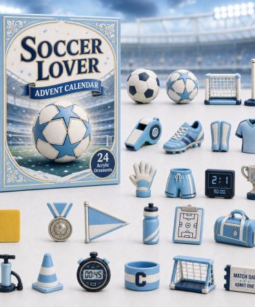 2026 Blue Soccer Advent Calendar - 24-Day Holiday Countdown With Acrylic Soccer Charms, Perfect Gift For Players & Fans, Stocking Stuffer