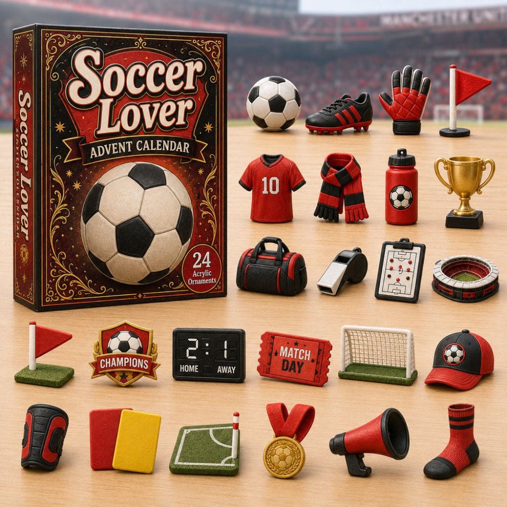 2026 Red Soccer Countdown Calendar — 24-Day Vibrant Acrylic Charm Set For Soccer Fans, Team Gifts & Fan Decor