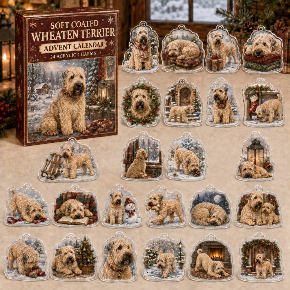 Soft Coated Wheaten Terrier Acrylic Charm Advent Calendar — 24 Holiday Dog Charms , Charming Christmas Countdown Gift