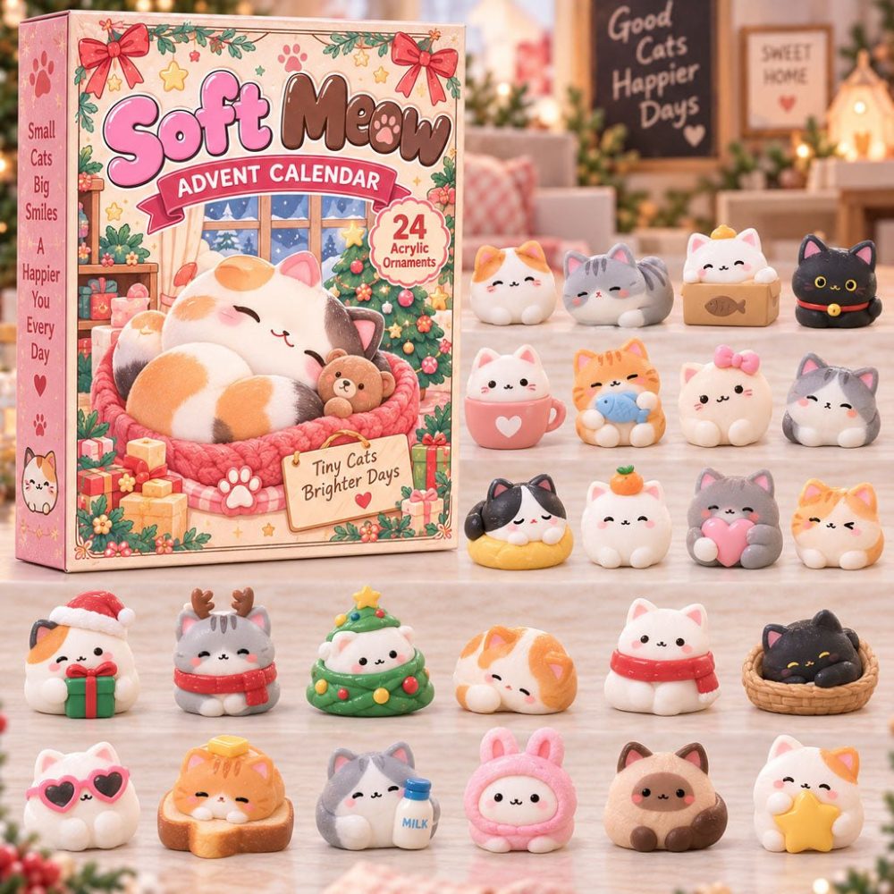 2026 Kawaii Cat Acrylic Charm Holiday Countdown - 24 Meow Surprise Charms, Collectible Cat Gifts & Festive Stocking Fillers