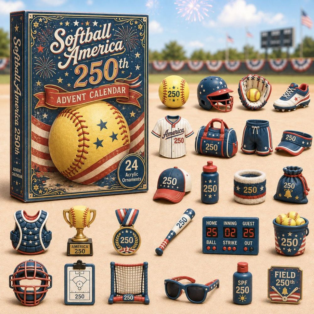 Softball America 250Th 2026 Advent Calendar — 24-Day Commemorative Countdown With Acrylic Charms, Patriotic Softball Keepsakes