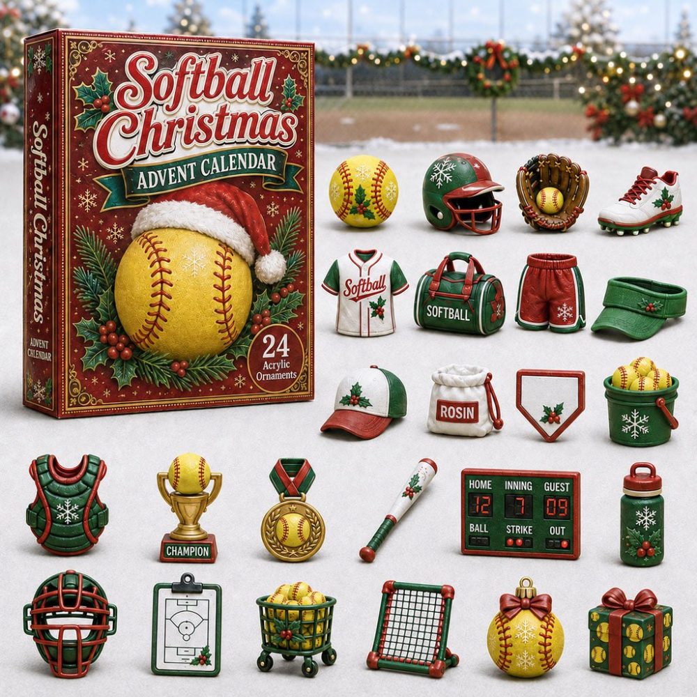 Softball Christmas 2026 Advent Calendar — 24-Day Holiday Sports Countdown With Acrylic Charms, Perfect For Players & Fans