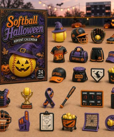 2026 Softball Halloween Countdown Calendar - 24 Surprise Acrylic Charms, Spooky Sports Gifts & Collectible Keepsakes