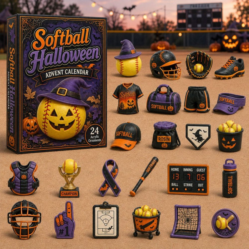 2026 Softball Halloween Countdown Calendar - 24 Surprise Acrylic Charms, Spooky Sports Gifts & Collectible Keepsakes