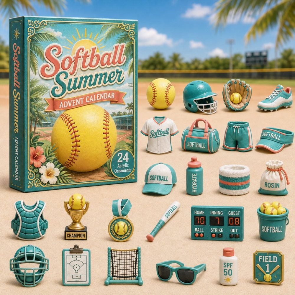 Softball Summer 2026 Advent Calendar — 24-Day Sports Countdown With Acrylic Charms, Fun Gift For Softball Players & Fans