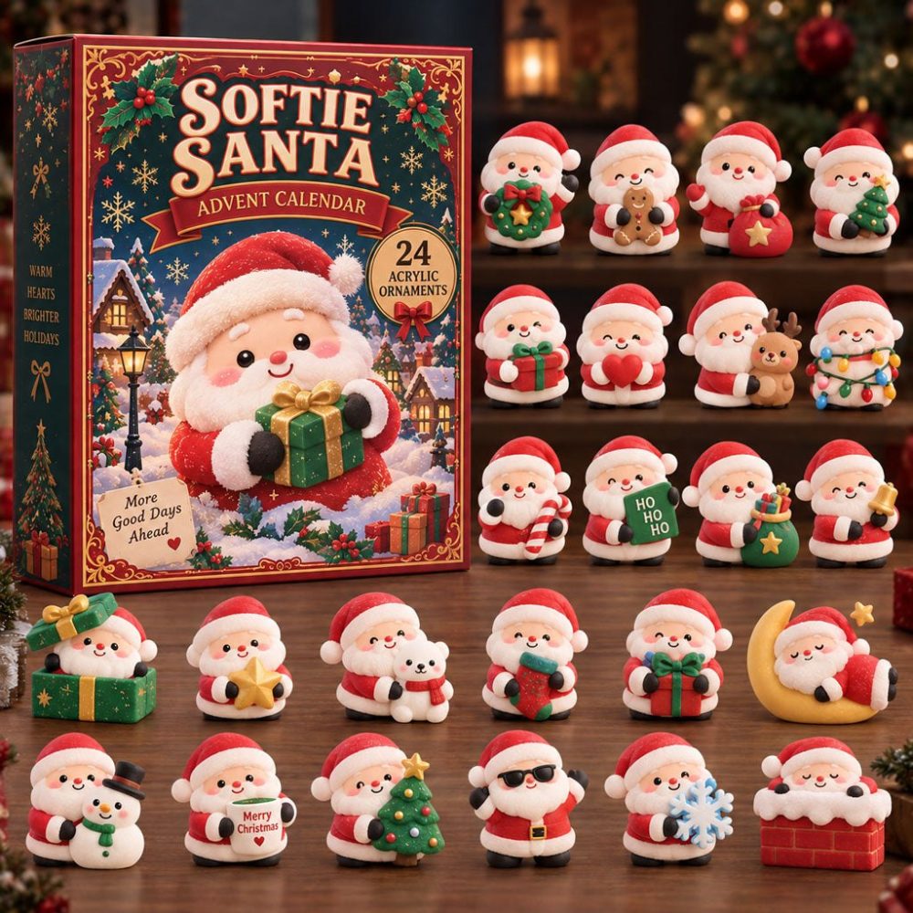 Plush Santa Softie Advent Calendar — 24 Cuddly Santa Surprises With Collectible Acrylic Charms For Cozy Holiday Countdown