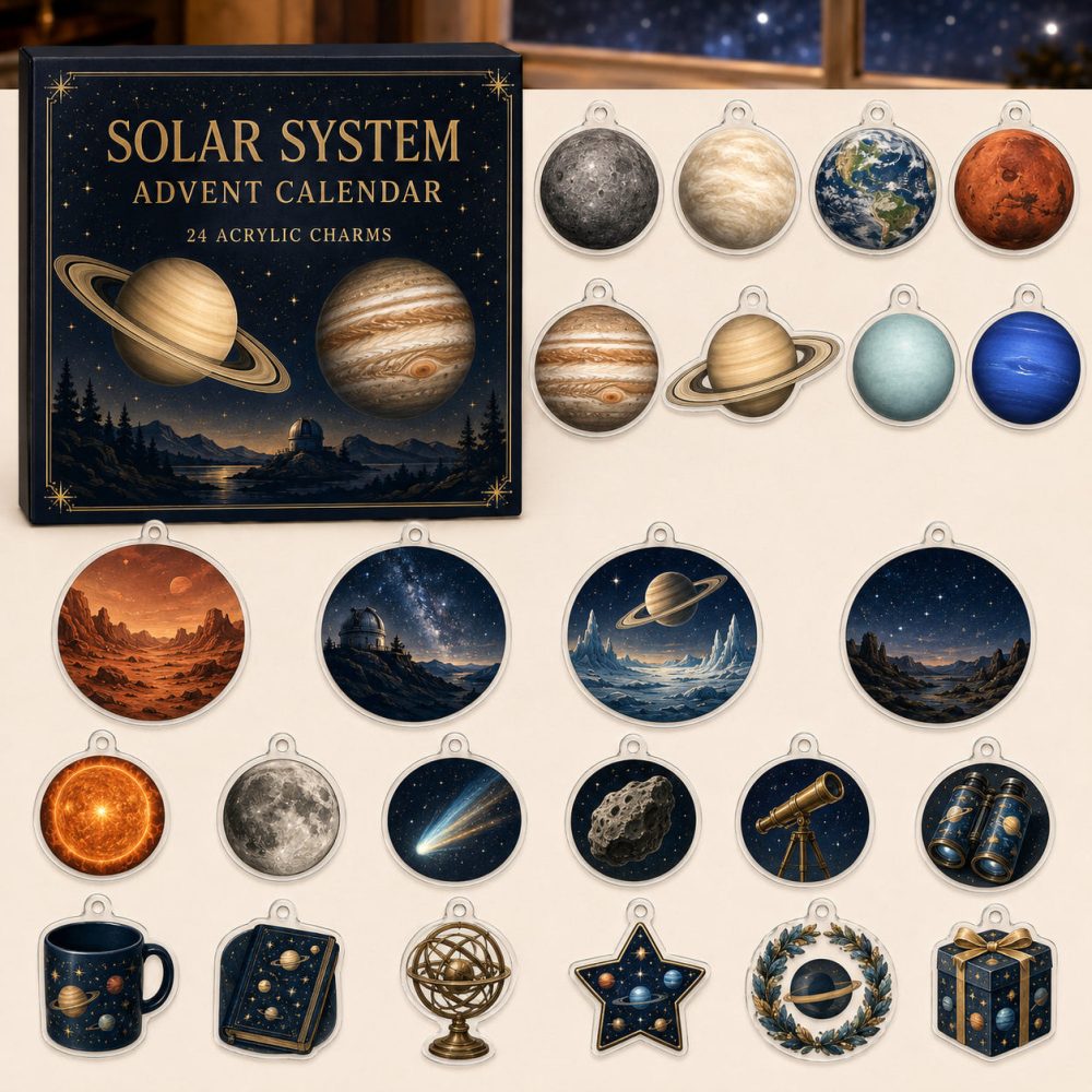 Solar System Explorer Countdown — 24 Acrylic Space & Planet Charms, Educational Astronomy Advent Gift For Kids & Teens