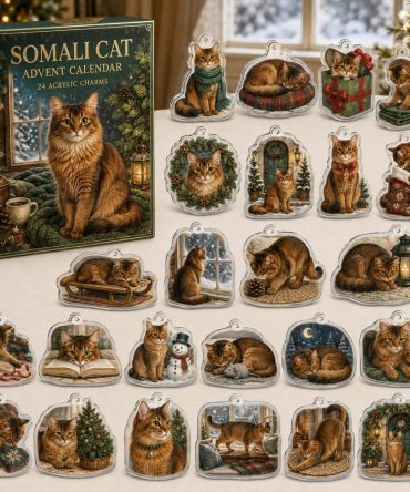 Somali Cat Holiday Advent Calendar With 24 Acrylic Charms — Festive Gift For Somali Cat Lovers & Collectors