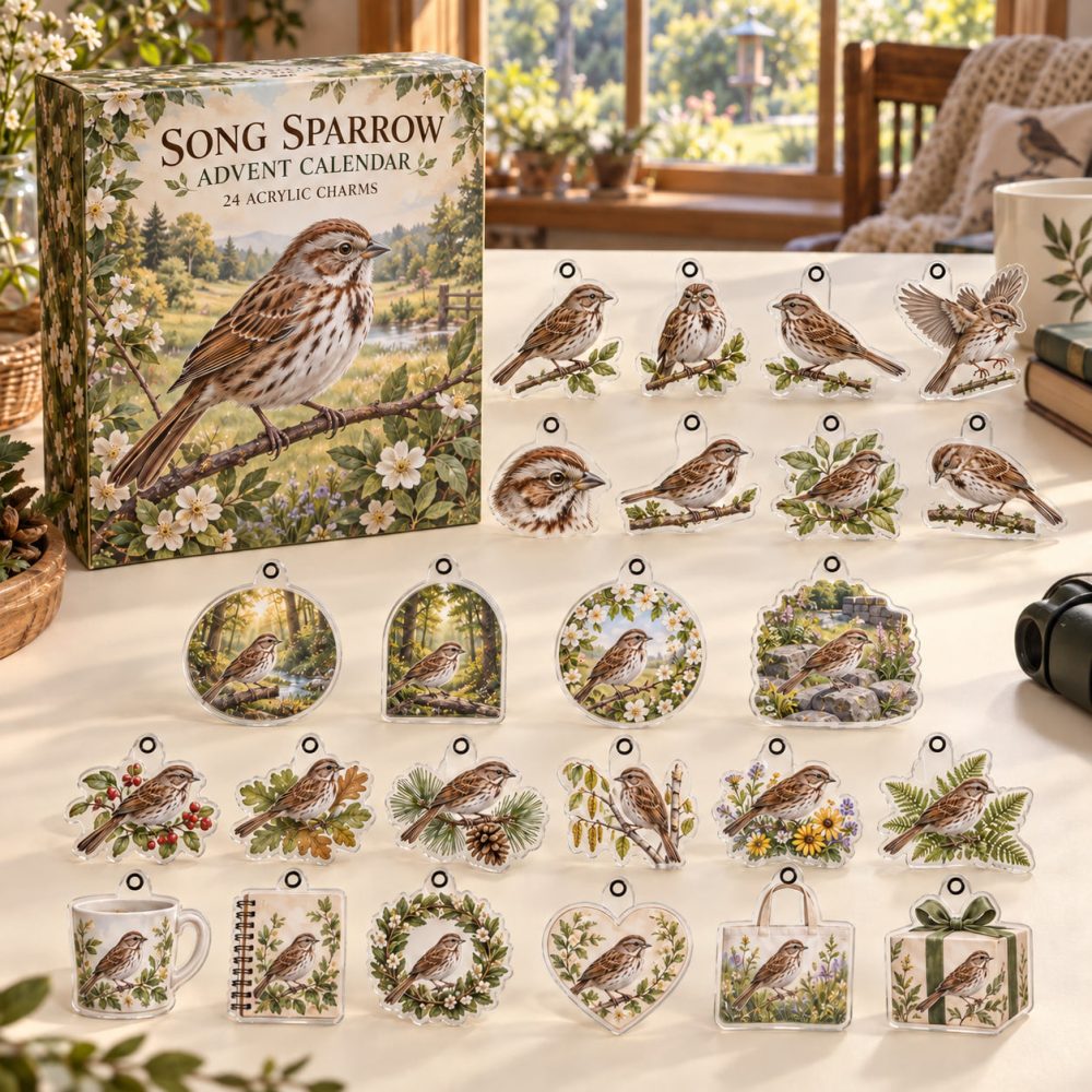 Song Sparrow 24-Day Acrylic Charm Advent Calendar 2026 — Charming Sparrow Collectibles, Nature Lover Holiday Countdown Gift