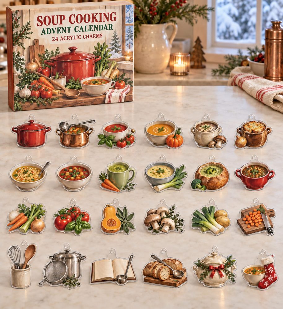 24-Day Soup Lovers Advent Calendar & Countdown Gift Set - Acrylic Mini Charms For Holiday Gifts, Diy Jewelry And Collectibles