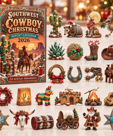 Southwest Cowboy Christmas 24-Day Countdown Calendar 2026 – Acrylic Western Charms, Festive Cactus & Horse Icons, Holiday Gift
