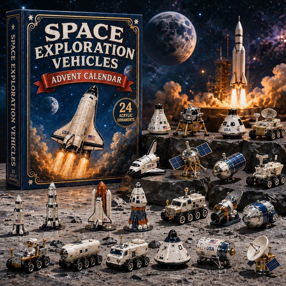 Space Exploration Vehicles Advent Calendar 2026 — 24-Day Rocket, Shuttle & Probe Acrylic Charm Countdown For Stem Kids & Collectors