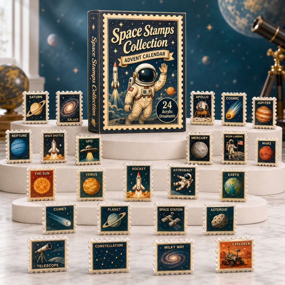 Space Stamps Collection Advent Calendar 2026 - 24-Day Acrylic Charms Countdown , Collectible Gift For Space Stamp Collectors & Sci-Fi Fans
