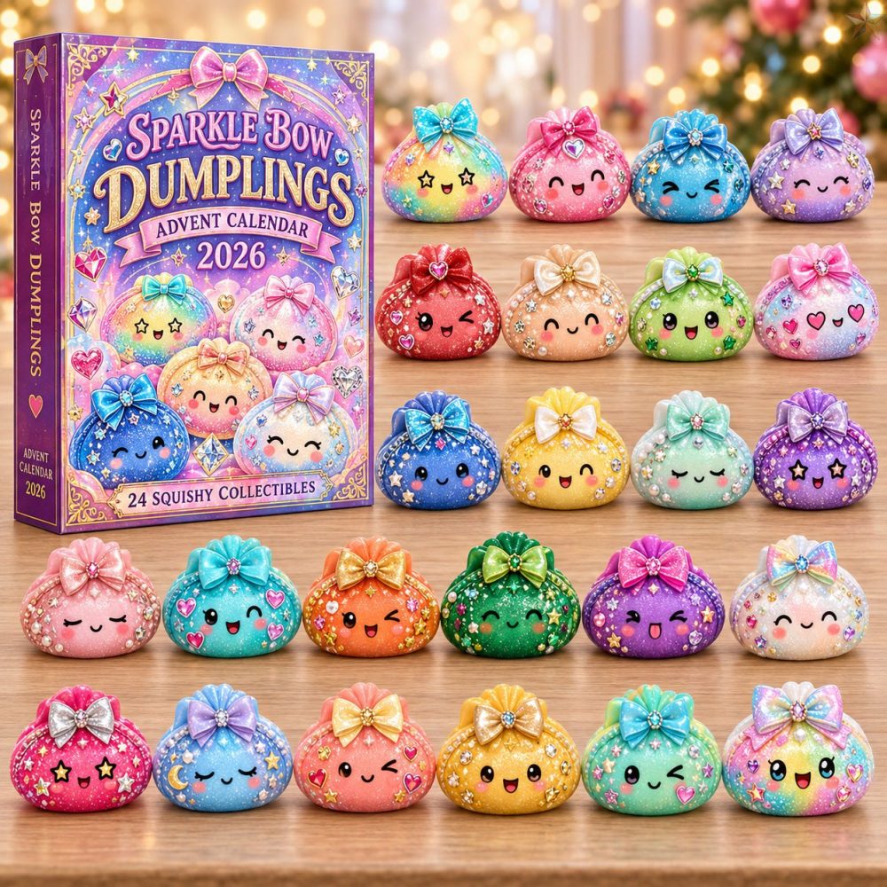 Sparkle Bow Dumplings Advent Calendar - 24-Day Acrylic Charms, Glitter Bow Dumpling Collectibles & Holiday Countdown Gift