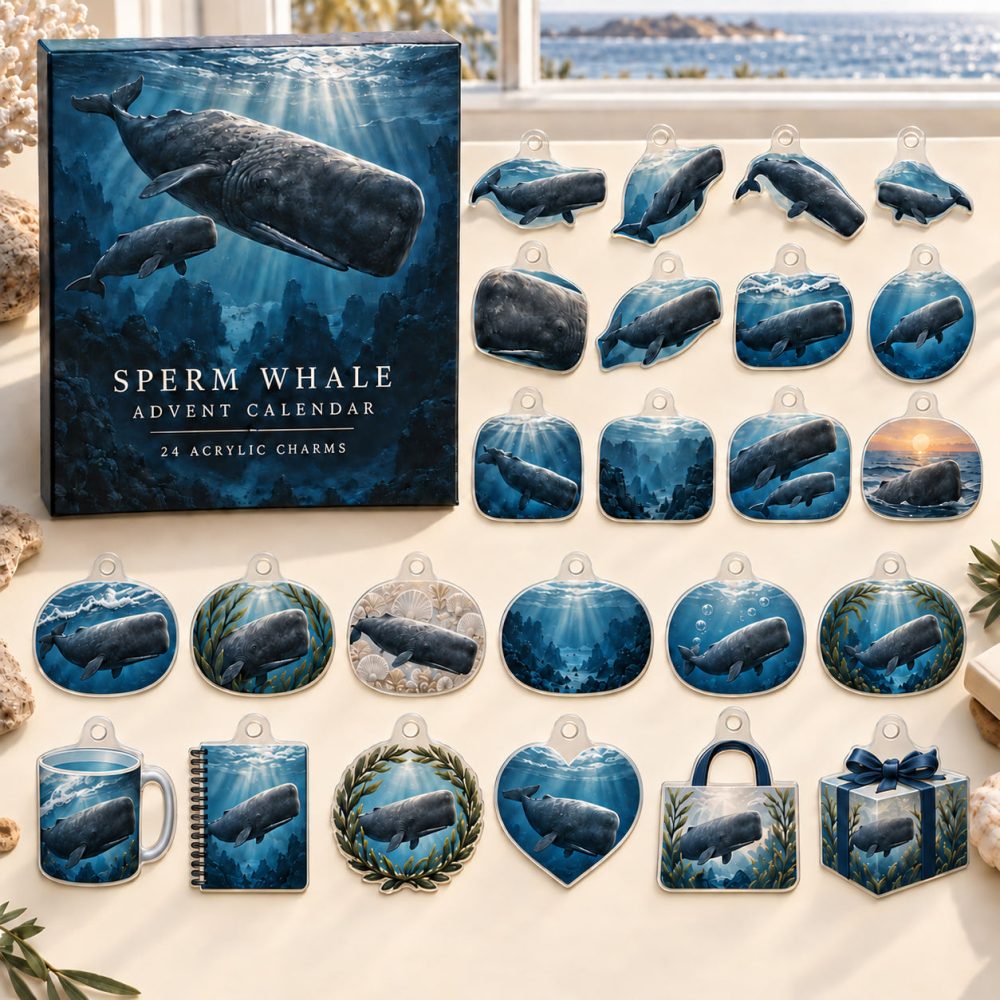 24-Day Sperm Whale Acrylic Charm Advent Countdown — Premium Ocean-Themed Holiday Calendar Gift Set For Whale Collectors