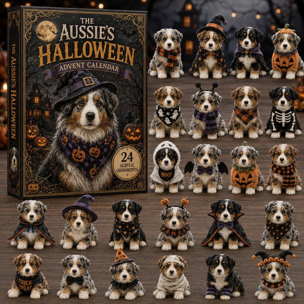 2026 Spooky Australian Shepherd Countdown Calendar — 24-Day Halloween Dog Acrylic Charm Set For Aussie Fans