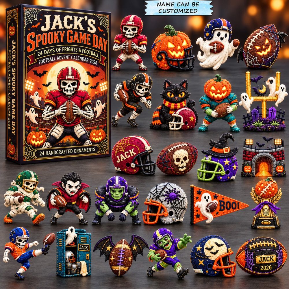 Spooky Game Day Football Advent 2026 — 24-Day Countdown With Acrylic Charms, Halloween Football Party Calendar