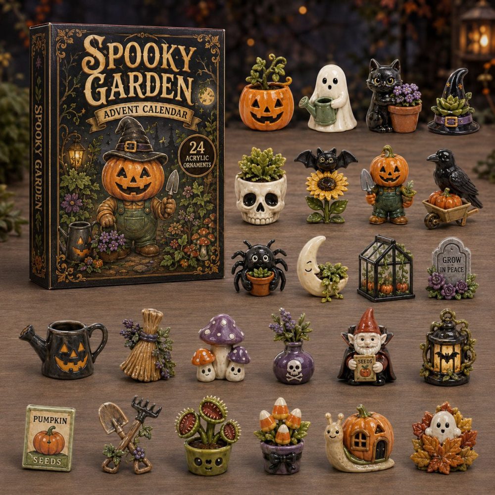 2026 Spooky Garden Countdown Calendar — 24-Day Creepy Garden Acrylic Charms, Halloween Floral Decor & Gift Set