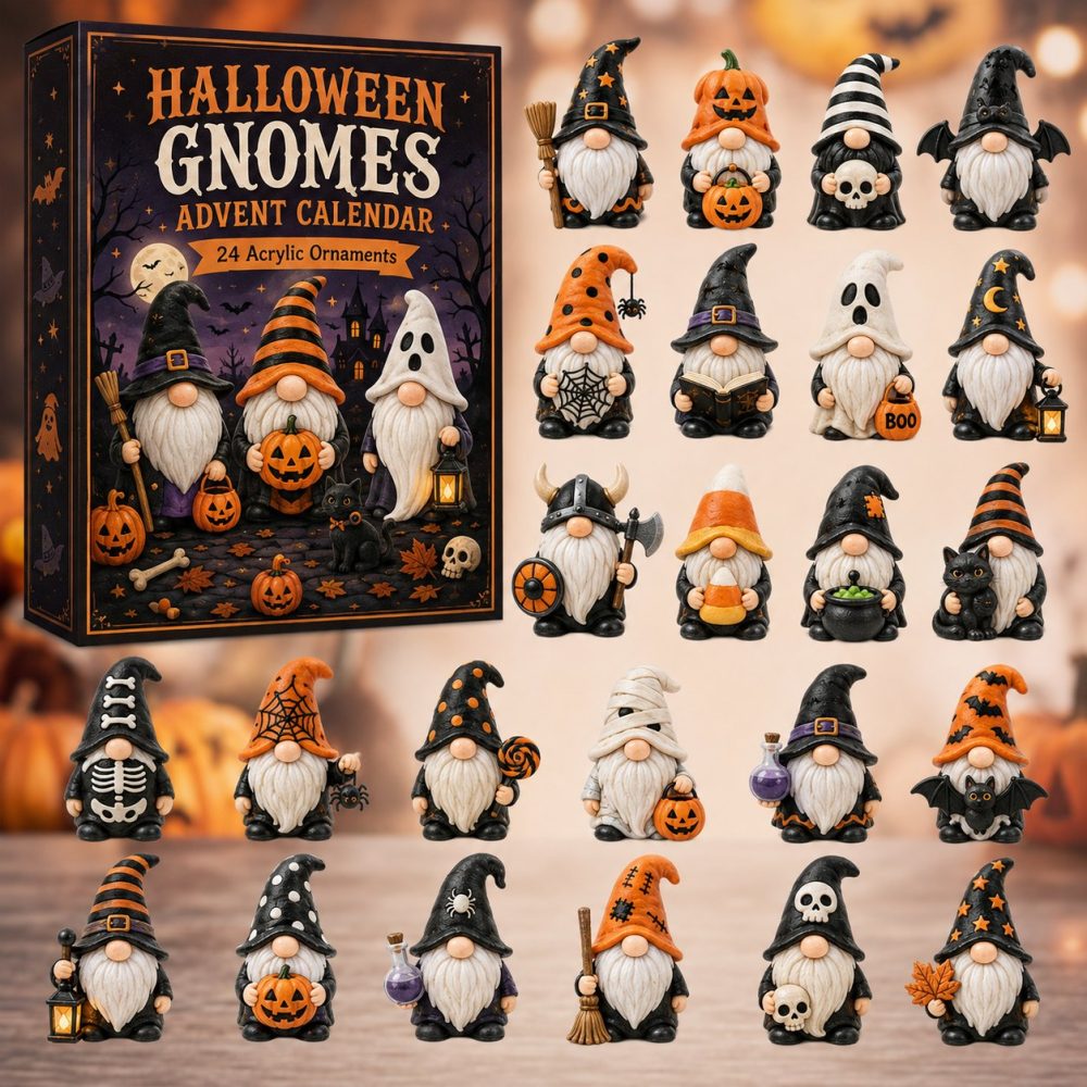 Spooky Gnome Squad 24-Day Seasonal Countdown With 24 Acrylic Charms — 2026 Limited Halloween-To-Holiday Collectible Gift For Families