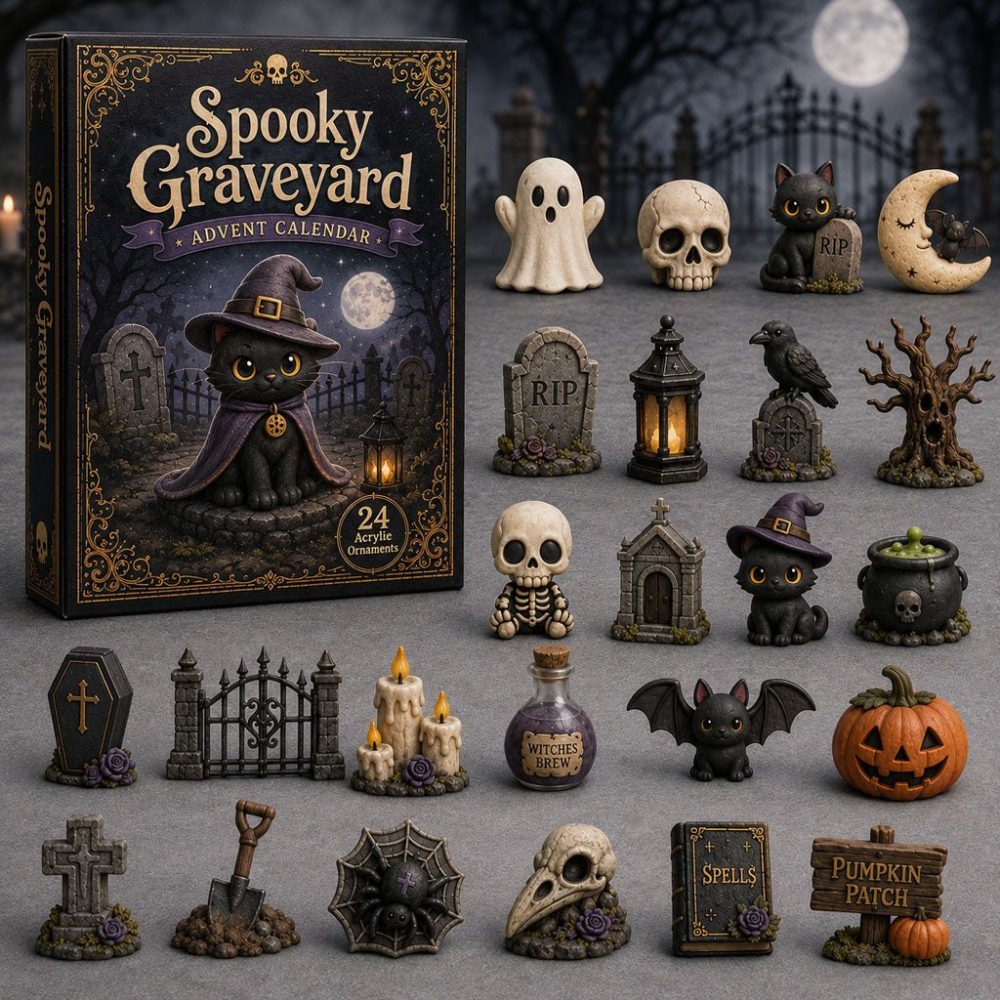 2026 Spooky Graveyard Countdown Calendar — 24-Day Halloween Acrylic Charm Set For Gothic Home Decor & Collectors