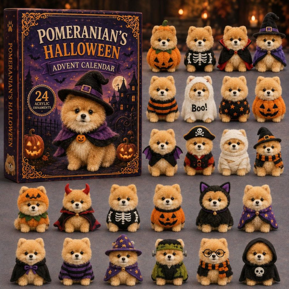 2026 Spooky Pomeranian Countdown Calendar — 24-Day Cute Halloween Pomeranian Acrylic Charm Set, Pet Lover Gift