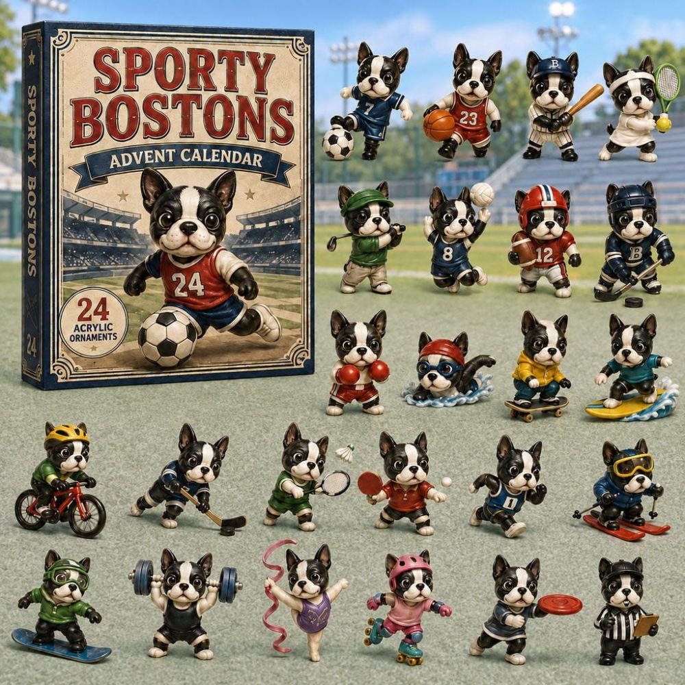 2026 Sporty Boston Terriers Countdown Calendar — 24 Athletic Acrylic Charms, Dog-Lover Advent Gift & Playful Home Display