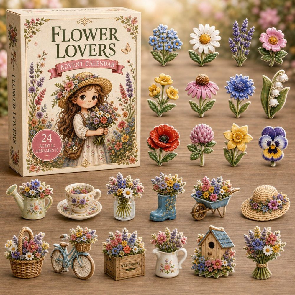 2026 Spring Floral Countdown Calendar — 24-Day Flower Acrylic Charm Set For Garden Lovers, Gift-Ready Display