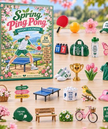 Spring Ping Pong 24-Day Advent Calendar — Floral Acrylic Paddle & Ball Charms, Seasonal Sports Countdown Gift For Enthusiasts