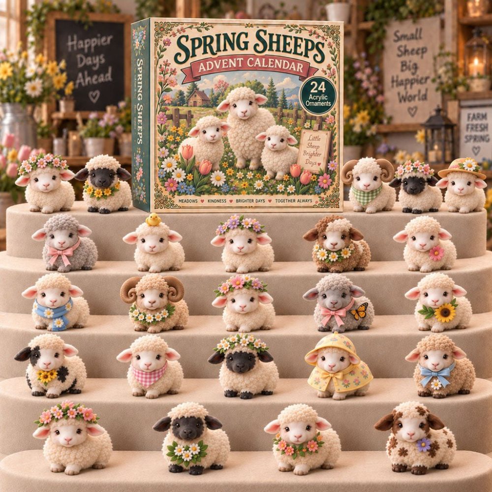 Spring Sheep Holiday Countdown - 24-Day Acrylic Charms Collection, Fresh Floral Charm Calendar Perfect Gift