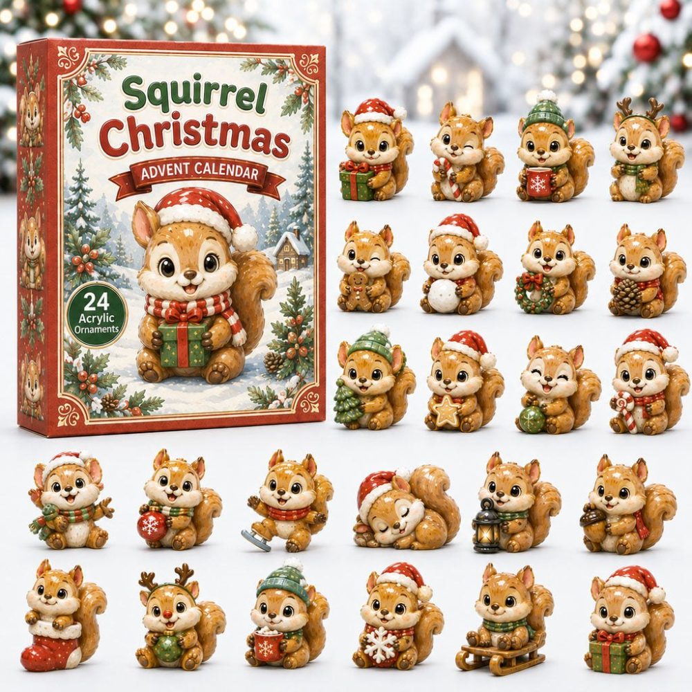 2026 Squirrel Christmas Countdown Calendar — 24 Holiday Acrylic Charms, Tree Ornaments & Festive Gift Set For Rodent Fans
