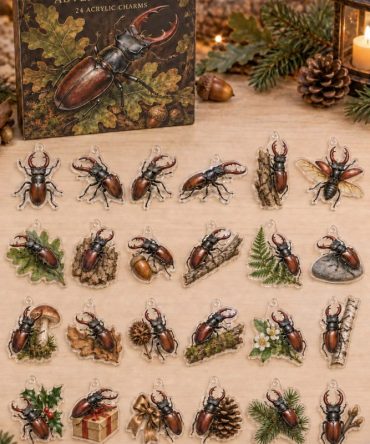 Premium Holiday Countdown Set — 24 Collectible Stag Beetle Acrylic Charms , Gift, Keychains, Stocking Stuffers