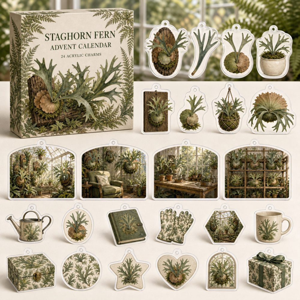 Staghorn Fern 24-Day Acrylic Charm Holiday Countdown - Plant Lover Gift, Mini Charms & Home Decor