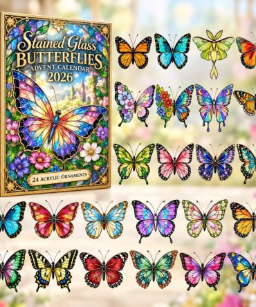 2026 Stained Glass Butterflies Advent Calendar - 24 Acrylic Butterfly Charms, Colorful Countdown & Gift Set