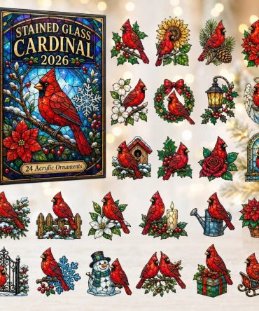 2026 Cardinal Snow Stained-Glass Style Countdown — 24 Acrylic Charms, Winter Cardinal Ornaments & Festive Holiday Gift Set