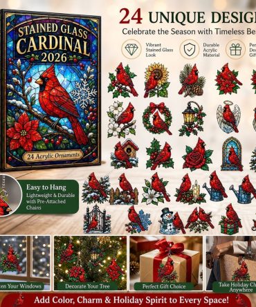 Stained Glass Cardinal & Poinsettia Advent - 24 Acrylic Charms Holiday Countdown, Vibrant Christmas Window-Inspired Keepsake 2026