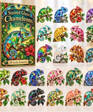 Stained Glass Chameleons Advent Calendar 2026 — 24-Day Acrylic Charm Set With Colorful Chameleon Designs , Unique Holiday Gift