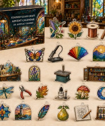 Stained Glass Countdown Kit: 24 Exclusive Acrylic Charms For Holiday Windows - Advent Gift Set For Stained Glass Artists & Hobbyists