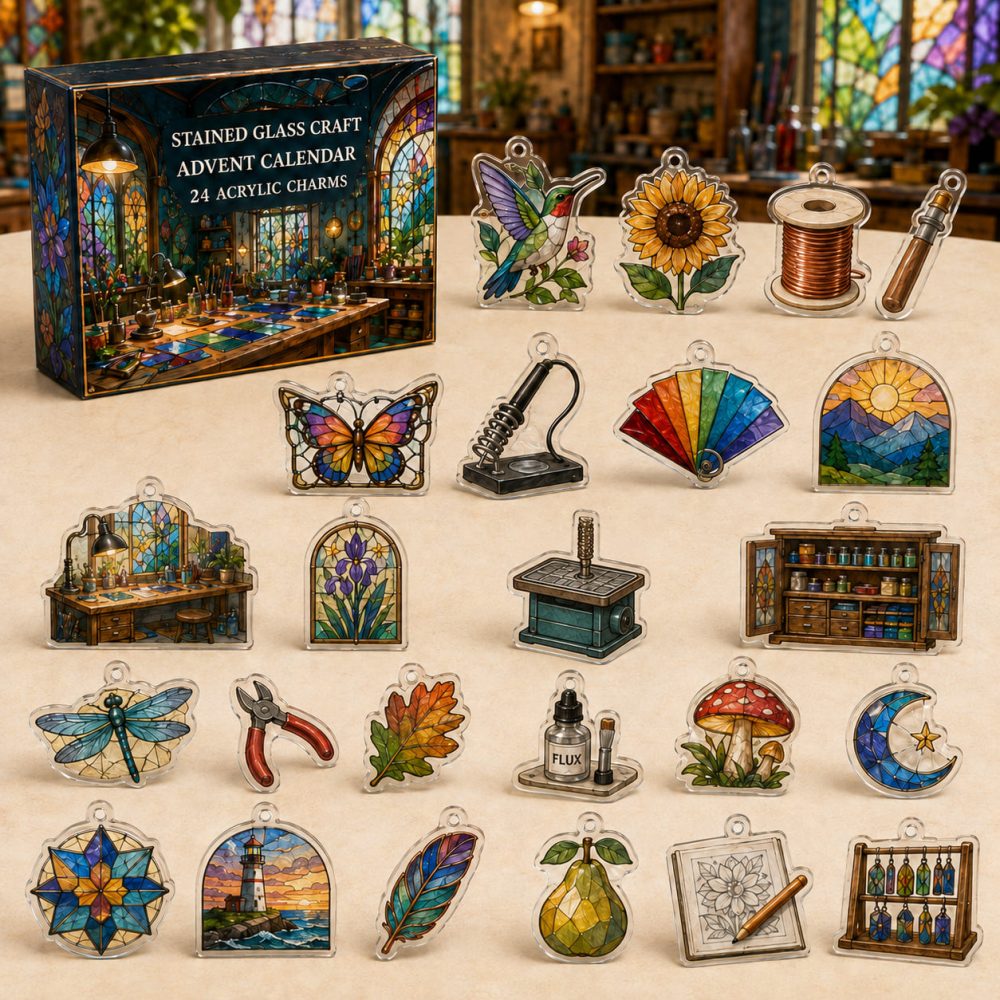 Stained Glass Countdown Kit: 24 Exclusive Acrylic Charms For Holiday Windows - Advent Gift Set For Stained Glass Artists & Hobbyists
